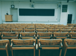 A classroom with chairs