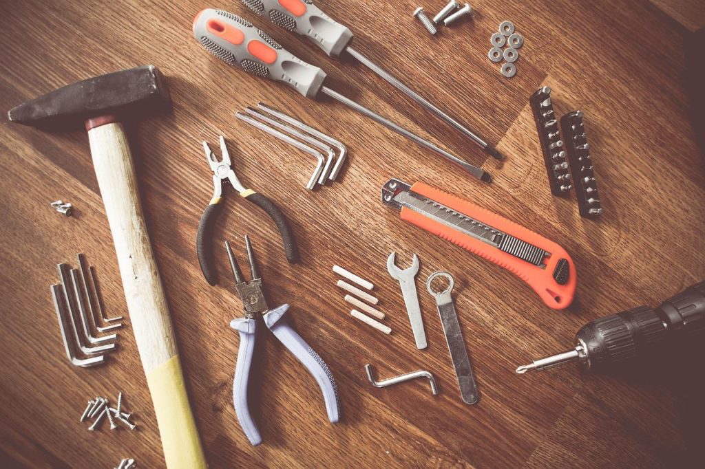 a table with tools on it