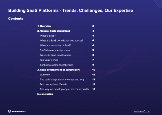 Table of contents for a presentation on building SaaS platforms