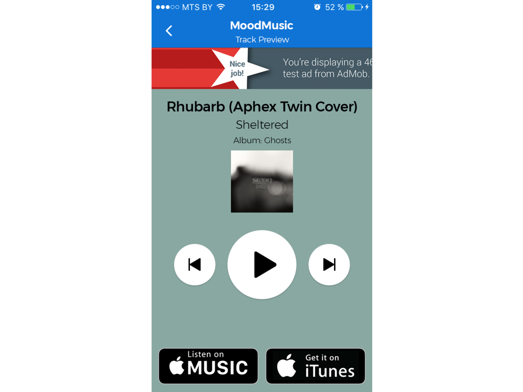 Mood music mobile app development case screen