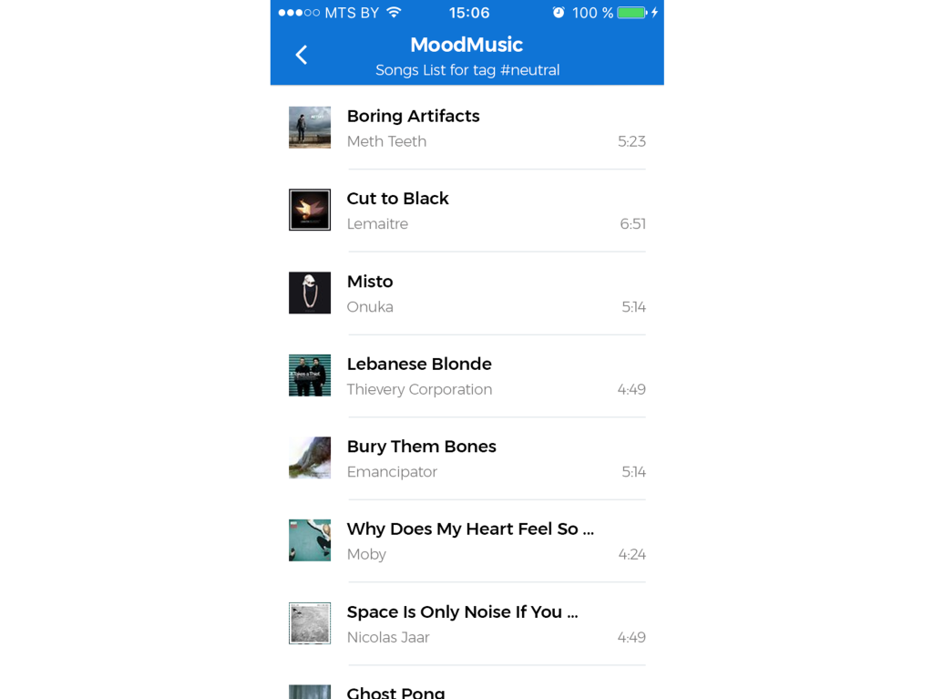 Mood music mobile app development case screenshot