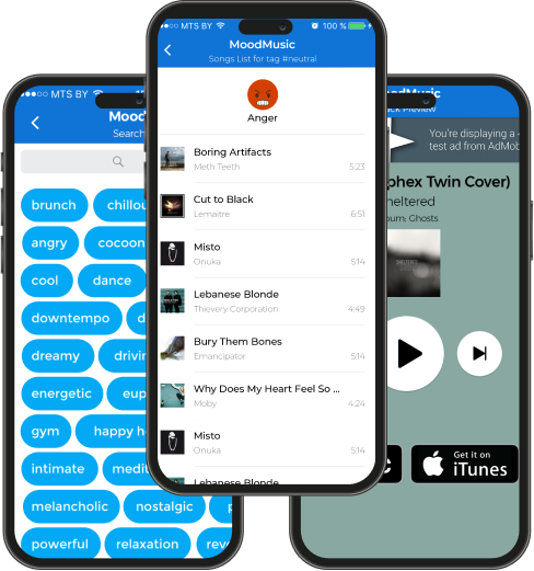 Mood music mobile app development screen