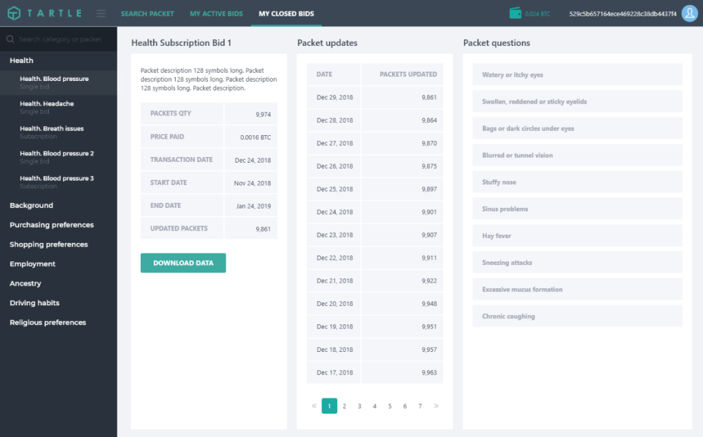 Private financial transactions in big data trading