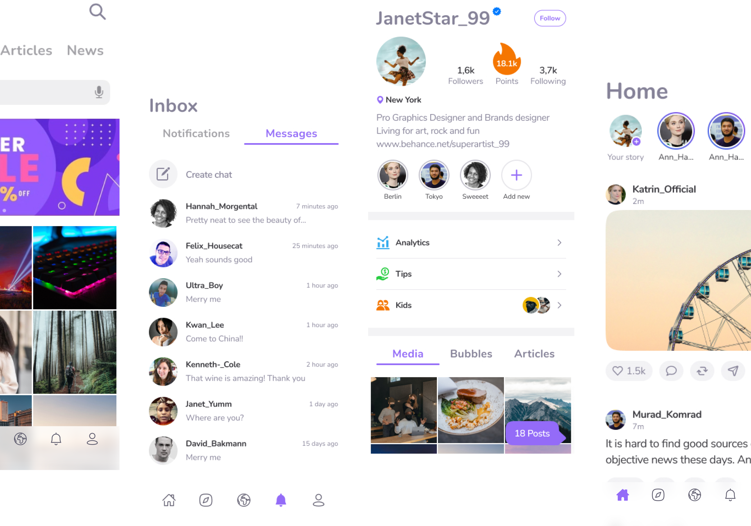 Social app interface