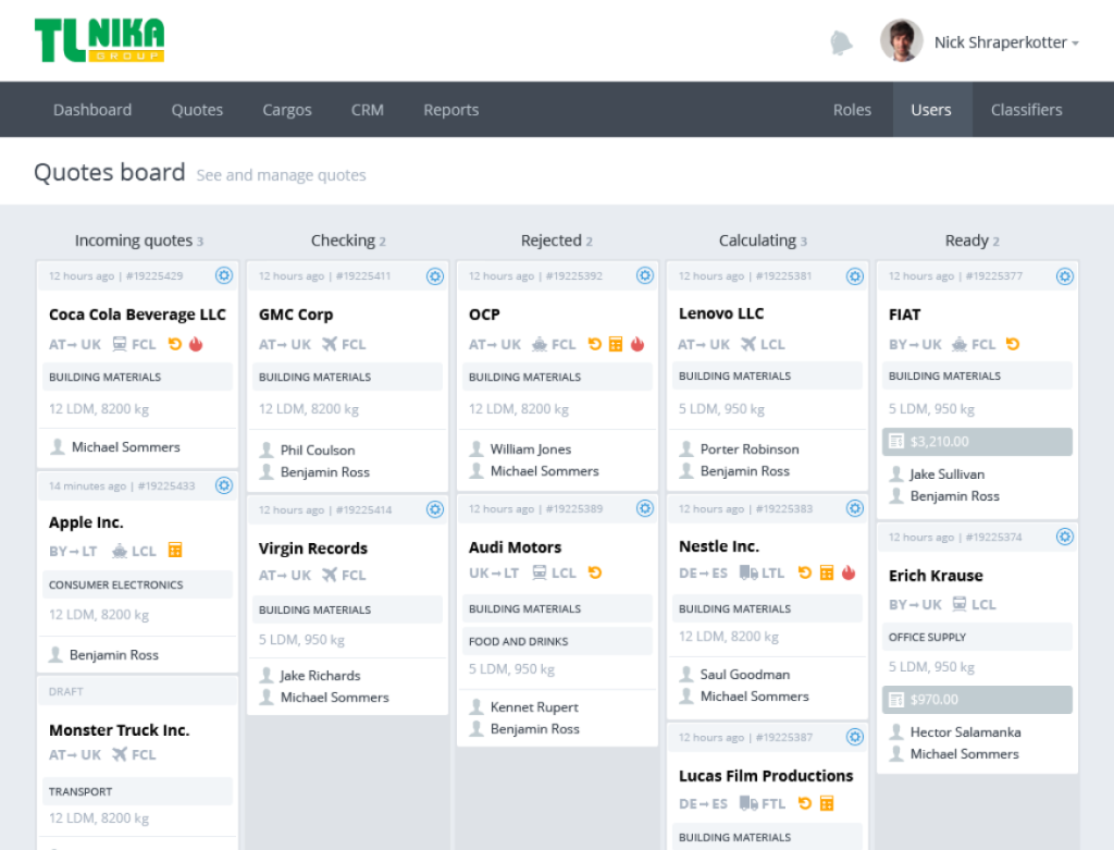 Logistics dashboard